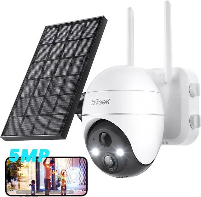Main image of ieGeek 5MP Security Cameras Wireless Outside, Solar Camera Outdoor Wireless WiFi 360° PTZ Battery Powered with Spotlight & Siren/Motion Detection/Color Night Vision/2-Way Audio/IP65, Works with Alexa