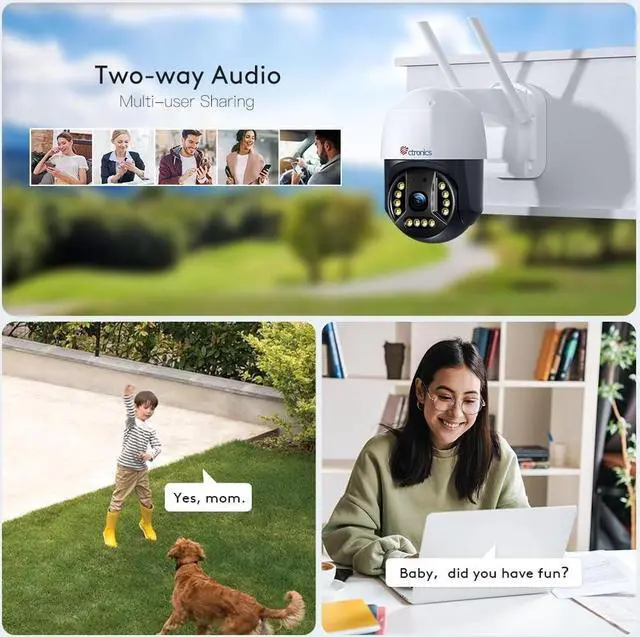 Alt view image 6 of 7 - Ctronics 4K 8MP Security Camera Outdoor, 2.4/5Ghz WiFi Surveillance IP Camera Outdoor with Smart Human/Vehicle Detection, Auto Tracking, 65ft Color Night Vision, Two Way Audio,Plug in,IP66