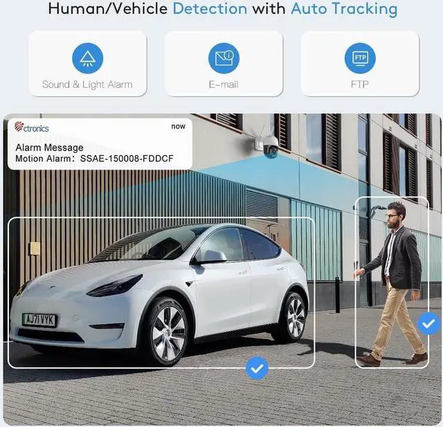 Alt view image 4 of 7 - Ctronics 4K 8MP Security Camera Outdoor, 2.4/5Ghz WiFi Surveillance IP Camera Outdoor with Smart Human/Vehicle Detection, Auto Tracking, 65ft Color Night Vision, Two Way Audio,Plug in,IP66