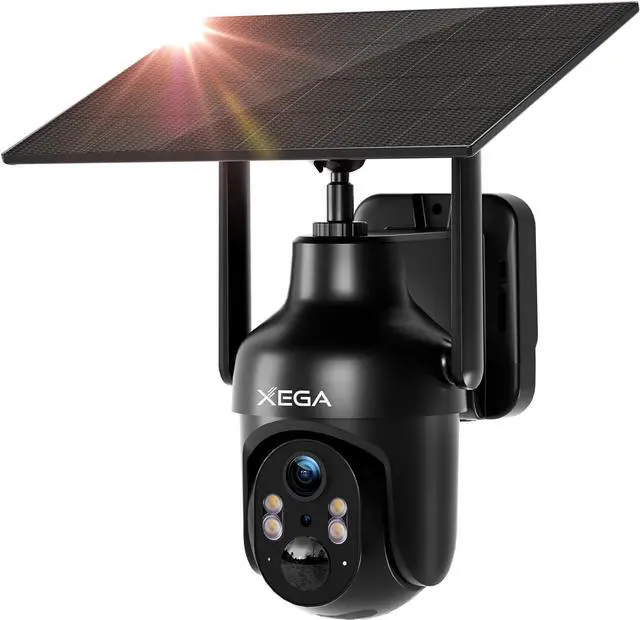 Main image of Xega WiFi Solar Security Camera, HD PTZ Wireless Outdoor IP Camera Surveillance Rechargeable Battery with Solar Panel, IR Night Vision, 2-Way Audio, PIR Motion Detection, IP66 Waterproof, 2.4GHz