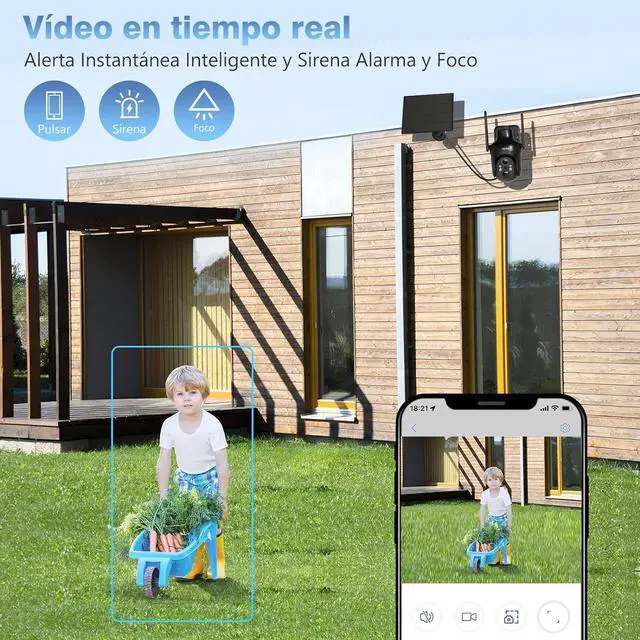 Alt view image 2 of 7 - Xega WiFi Solar Security Camera, HD PTZ Wireless Outdoor IP Camera Surveillance Rechargeable Battery with Solar Panel, IR Night Vision, 2-Way Audio, PIR Motion Detection, IP66 Waterproof, 2.4GHz