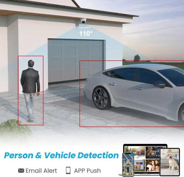 Alt view image 2 of 7 - Anpviz 4K PoE Camera Turret 8MP IP Camera Outdoor, PoE Security Cameras with AI Human Vehicle Detection, Smart Dual Light Color Night Vision 98ft, Built-in Mic, IP66 Waterproof, U Series