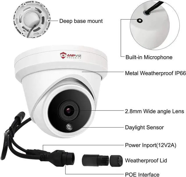 Alt view image 2 of 7 - Anpviz 5MP IP PoE Dome Security Camera with Mic/Audio, Turret Camera Outdoor with Human Detection, IP66 Weatherproof, 98FT Night Vision, 2.8mm Wide Angle, Full Metal (U Series)