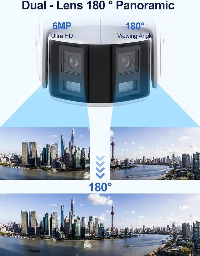 Alt view image 2 of 6 - Anpviz 6MP PoE Dual Lens Security Camera Outdoor, Panoramic 180° Wide Angle IP Dome Camera with Human/Vehicle Detection, Full Metal Housing, Two Way Talk, Built-in MicroSD Card Slot (H Series)