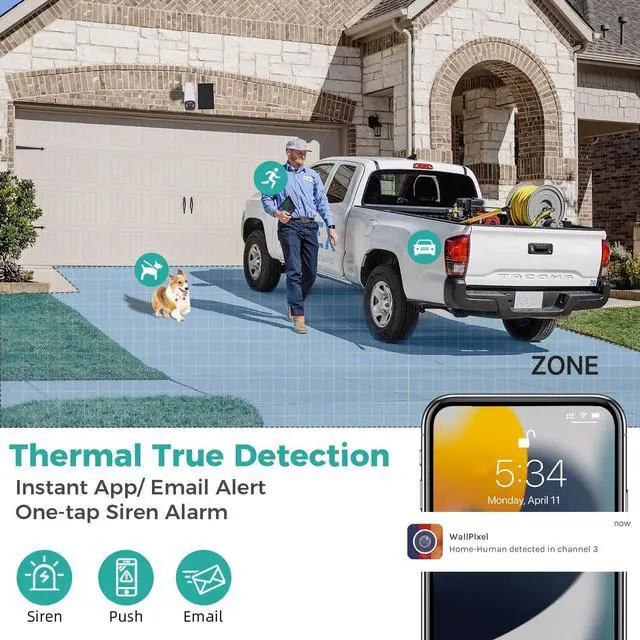 Alt view image 5 of 7 - xmartO 4MP QHD Wire-Free Solar-Powered Home Security Camera Wireless Outdoor/Indoor (Eternal Solar Power, AI Motion Detection,Spot Lights and Siren,SD, NVR or Cloud Storage)