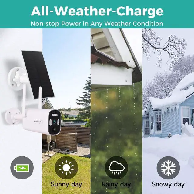 Alt view image 7 of 7 - xmartO 4MP QHD Wire-Free Solar-Powered Home Security Camera Wireless Outdoor/Indoor (Eternal Solar Power, AI Motion Detection,Spot Lights and Siren,SD, NVR or Cloud Storage)
