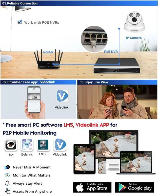 Alt view image 6 of 7 - VIKYLIN 5MP IP POE Security Camera with Smart Dual Light Full Color Night Vision,Built in Mic,Active Deterrence for Human Detection,2.8mm Lens,IP67 Outdoor Turret IP Camera