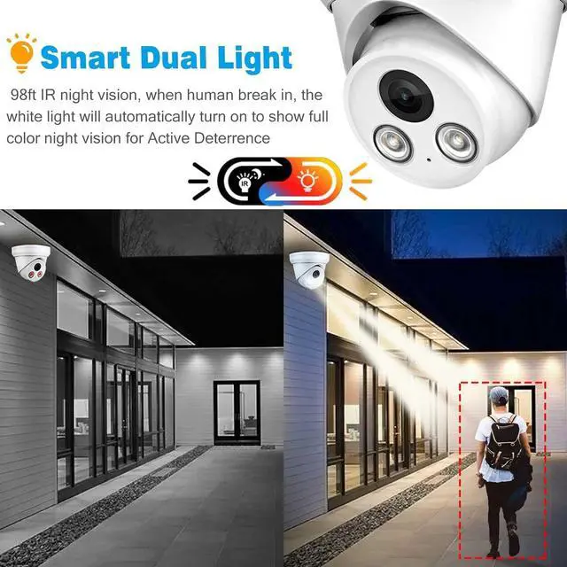 Alt view image 3 of 7 - VIKYLIN 5MP IP POE Security Camera with Smart Dual Light Full Color Night Vision,Built in Mic,Active Deterrence for Human Detection,2.8mm Lens,IP67 Outdoor Turret IP Camera