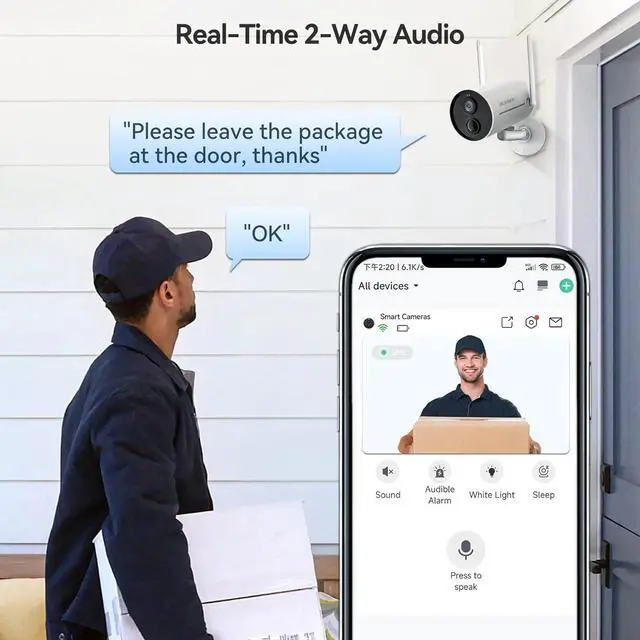 Alt view image 7 of 7 - acesee Security Camera Wireless Outdoor - Battery Powered Camera Outdoor, Color Night Vision, Spotlight, AI Motion Detection Siren Alarm Two-Way Audio Waterproof, only 2.4GHz WiFi (3MP White)