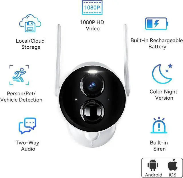 Alt view image 2 of 7 - acesee Security Camera Wireless Outdoor - Battery Powered Camera Outdoor, Color Night Vision, Spotlight, AI Motion Detection Siren Alarm Two-Way Audio Waterproof, only 2.4GHz WiFi (3MP White)