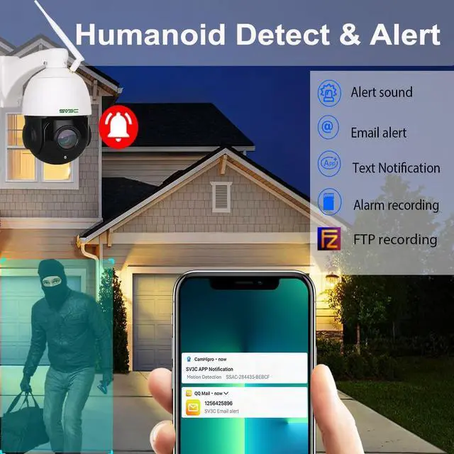 Alt view image 4 of 7 - SV3C PTZ Security IP Camera Outdoor, 20X Optical Zoom 5MP Dual Band 2.4G 5GHZ WiFi Home Cameras Support Onvif, RTSP Browser Viewing, Humanoid Detect, Metal Shell Waterproof, 2-way Audio,SD Card Record