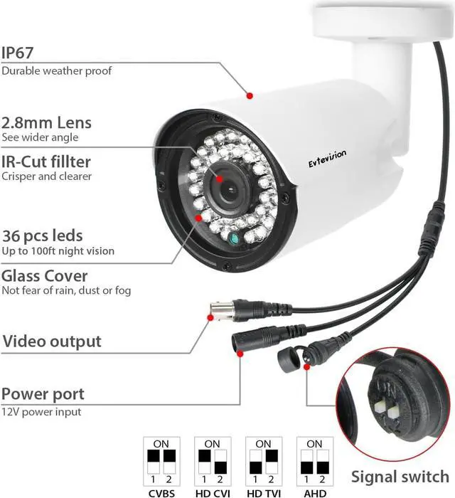 Alt view image 3 of 6 - 5MP Bullet Security Camera 1920p 4 in 1 Hybrid AHD/TVI/CVI/CVBS Analog Wired Outdoor Cameras 2.8mm Lens IP67 Waterproof 100ft IR Night Vision Surveillance CCTV Camera for DVR System