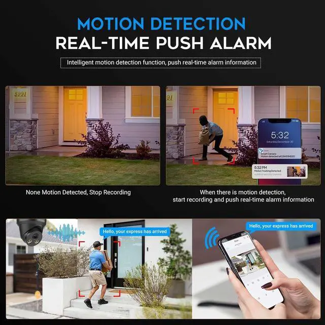 Alt view image 5 of 7 - VIKYLIN 8MP Full Color IP PoE AI Turret Camera(Black),F1.0 Aperture 98ft Color Night Vision,Built-in Mic,Human/Vehicle Detection,2.8mm Lens,IP67 4K Security IP Camera