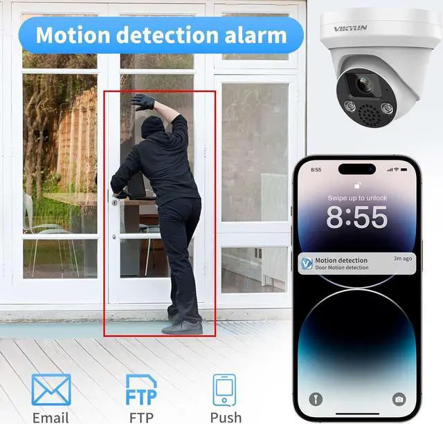 Alt view image 7 of 7 - VIKYLIN 5MP Turret POE Camera, 5MP@30fps Outdoor IP Camera with 2-Way Audio, SD (512GB),Human/Vehicle Detection,98ft NightVision,IP67 Security Surveillance Cameras