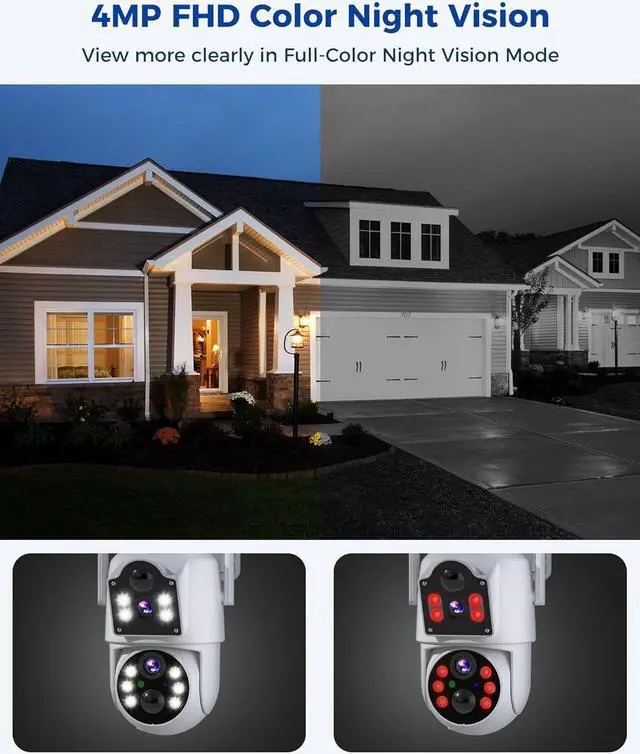 Alt view image 6 of 7 - Gadpiparty Solar Security Cameras Wireless OutdoorDual Lens 100% Wire-Free Battery Powered Camera, Pan Tilt, 4MP Color Night Vision, PIR Motion Detection, Spotlight/Siren Alarm, Only 2.4G WiFi