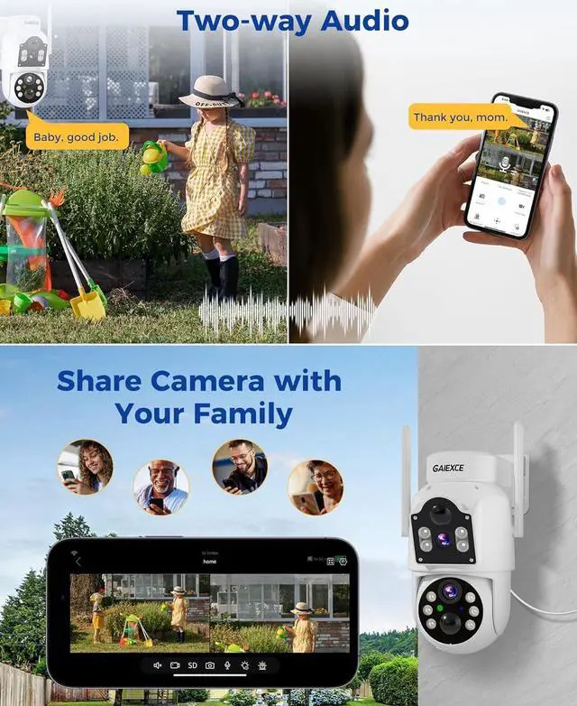 Alt view image 7 of 7 - Gadpiparty Solar Security Cameras Wireless OutdoorDual Lens 100% Wire-Free Battery Powered Camera, Pan Tilt, 4MP Color Night Vision, PIR Motion Detection, Spotlight/Siren Alarm, Only 2.4G WiFi