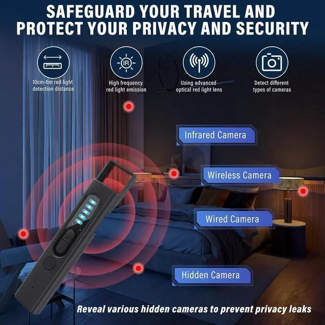 Alt view image 3 of 6 - Hidden Camera Detectors, Camera Detector, 3-in-1 Hidden Camera Detector, Safeguard Your Travel, Protect Your Privacy in All aspects (Black)