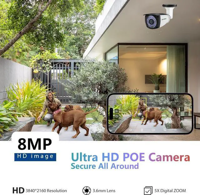 Alt view image 2 of 6 - SV3C 4K POE IP Camera, 8MP POE Security Camera Outdoor with Motion Detection 98ft HD Infrared Night Vision 2-Way Audio Metal Shell, Support RTSP, SD Card Record, FTP, PC, APP, Onvif Conformant (Wired)