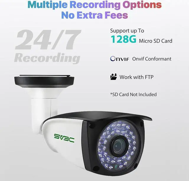 Alt view image 4 of 6 - SV3C 4K POE IP Camera, 8MP POE Security Camera Outdoor with Motion Detection 98ft HD Infrared Night Vision 2-Way Audio Metal Shell, Support RTSP, SD Card Record, FTP, PC, APP, Onvif Conformant (Wired)
