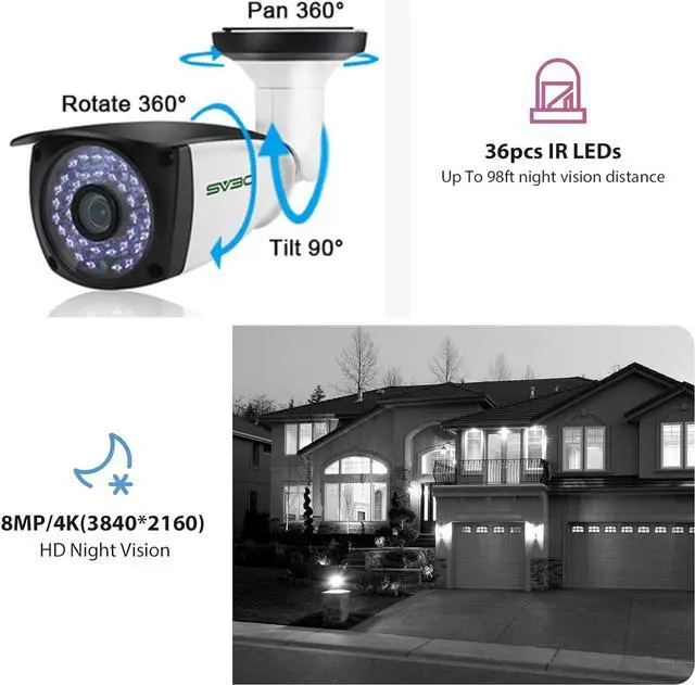 Alt view image 5 of 6 - SV3C 4K POE IP Camera, 8MP POE Security Camera Outdoor with Motion Detection 98ft HD Infrared Night Vision 2-Way Audio Metal Shell, Support RTSP, SD Card Record, FTP, PC, APP, Onvif Conformant (Wired)