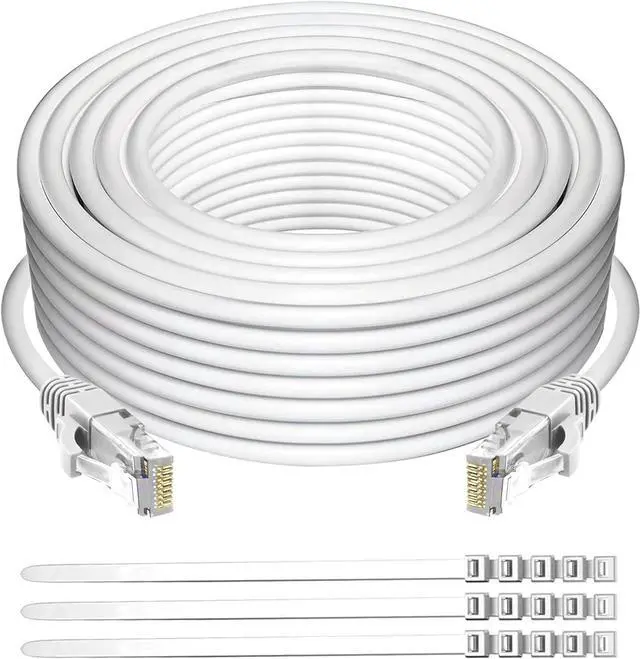 Main image of Cat 6 Ethernet Cable 50 ft-White, High Speed Internet Cable (6 Colors for Selection) Support POE Gigabit Cat6 Cat 5e Cat 5 Cable Long Flexible Network Cable RJ45 Patch Cord+15 Ties