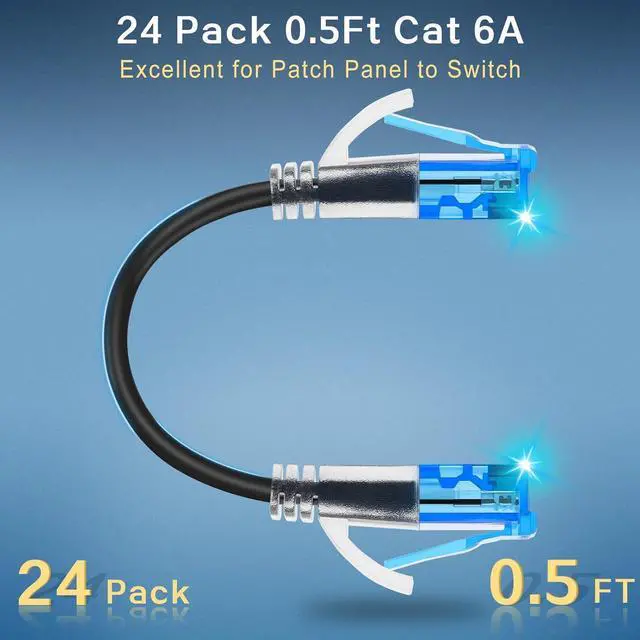 Alt view image 2 of 6 - Cat6a Ethernet Cable - 0.5ft (24-Pack), 10Gbps Data Center Patch Cable, Black