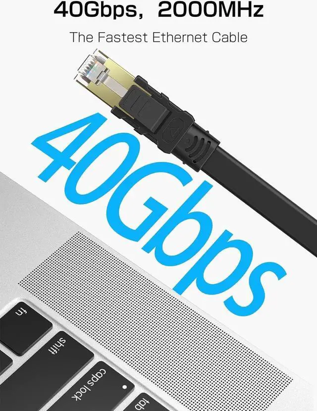 Alt view image 2 of 7 - Cat 8 Ethernet Cable 25FT, High Speed 40Gbps 2000Mhz Flat Internet Network Patch Cord, RJ45 Shielded Outdoor&Indoor LAN Cable, Compatible for Gaming, PC, PS5/4/3, Xbox, Modem, Router