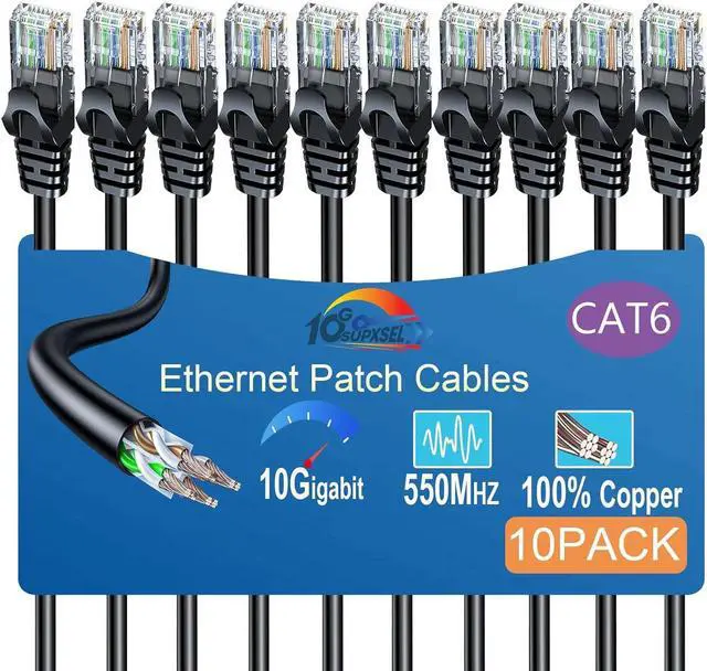 Main image of Cat 6 Ethernet Cable 3FT 10Pack, Cat6 Ethernet Patch Cable 10Gbps, High-Speed UTP Cat6 Network Cable Pure Copper, Cat 6 Cable for Home and Office Network, Black