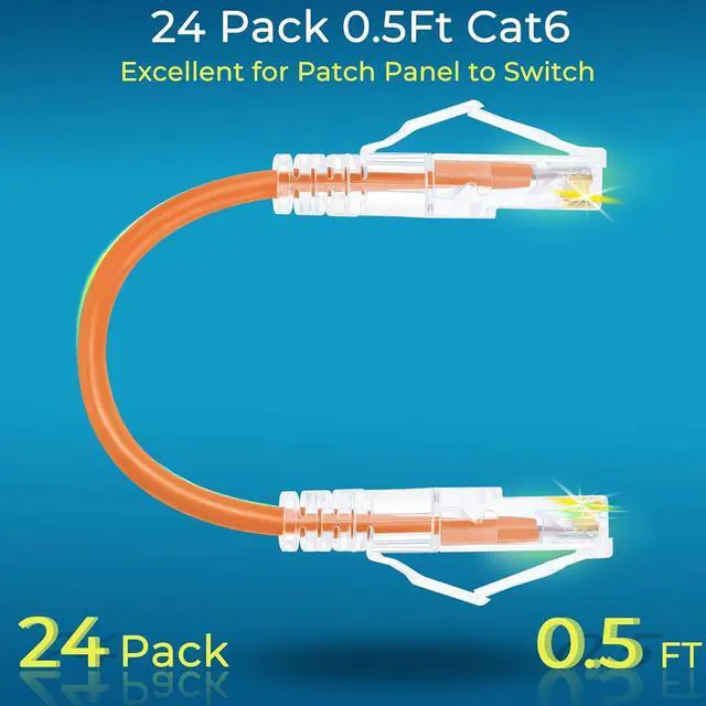 Alt view image 2 of 6 - Patch Cables Cat6/ Cat6a 0.5ft (24 Pack) Slim, Cat6a Ethernet Patch Cable 10G Support, Snagless Cat 6 Patch Cable for Patch Panel to Switch, Flexiable Cat6 Ethernet Cable Orange
