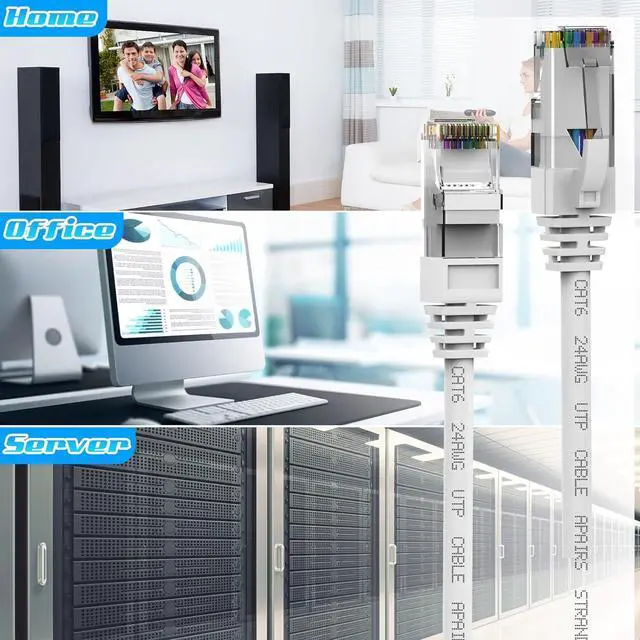 Alt view image 6 of 6 - 50 Feet Cat6 Ethernet Cable, Cat 6 Patch Cable, Cat6 Internet Cable, POE, UTP Network Cable, Indoor and Outdoor, 24AWG CCA, Compatible for PC, TV, Router, Switch, Server, with 25 Cable Ties - White