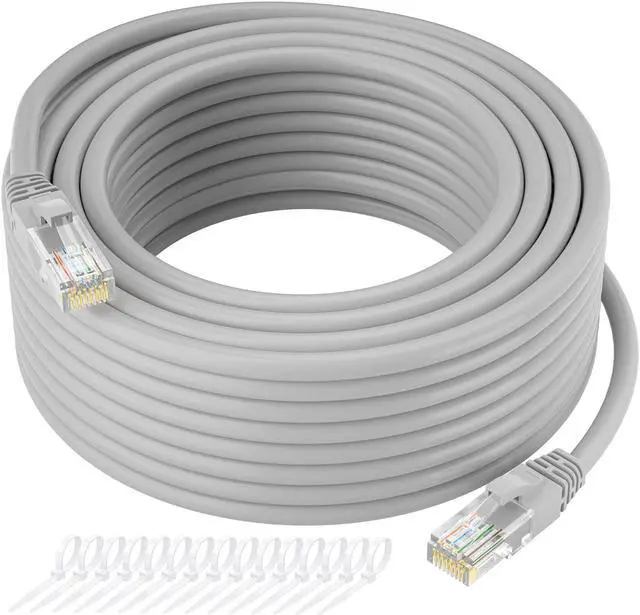 Main image of Cat5e Ethernet Cable 25 FT, Long Cat 5e Internet Cable, Grey Snagless Patch Cord, Flexible, Network, LAN, PoE, Standard RJ45 Connector for PC, Server, Router, Modem, TV, PS5 - with 15 Cable Ties