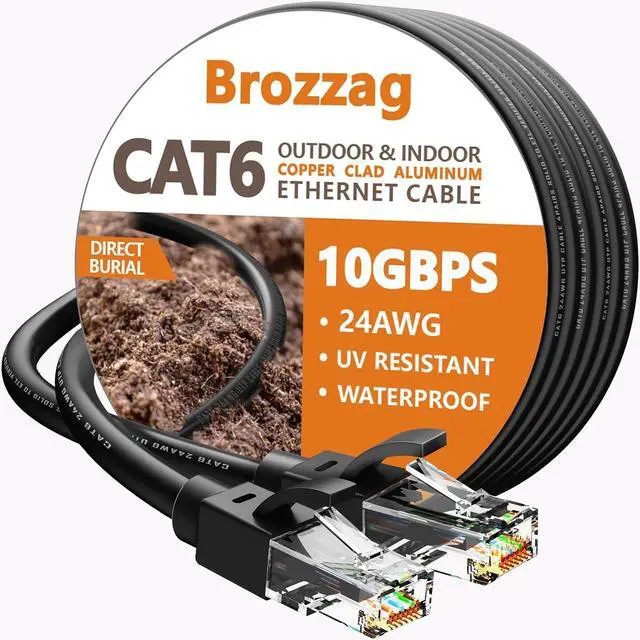 Main image of 50 Feet Ethernet Cable for Cat 5e/Cat6, 10Gbps 24AWG Cat6 Network Cable, CCA Direct Burial Cable, UTP, RJ45 Patch LAN Cord, Waterproof, Indoor&Outdoor, Shielded Cat5E Internet Cable in Black for PC