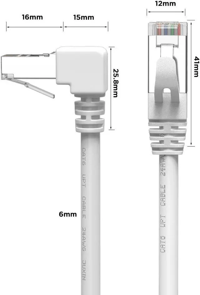 Alt view image 6 of 7 - 90 Degree CAT6 Ethernet Cable Right Angle Upward Angled White 3ft,RJ45 LAN Gigabit Network Cord Cat 6 90 Degree Adapter,Bandwidth up to 250MHz 1Gbps