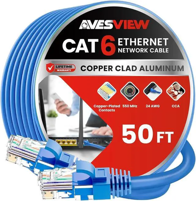 Main image of CAT 6 Ethernet Cable 50 FT, Indoor High-Speed 10Gbps Snagless Long CAT6 50 FT Ethernet Cable for Internet, Router, Modem, Gaming, PlayStation, Xbox, POE Camera, Blue (50 Feet)
