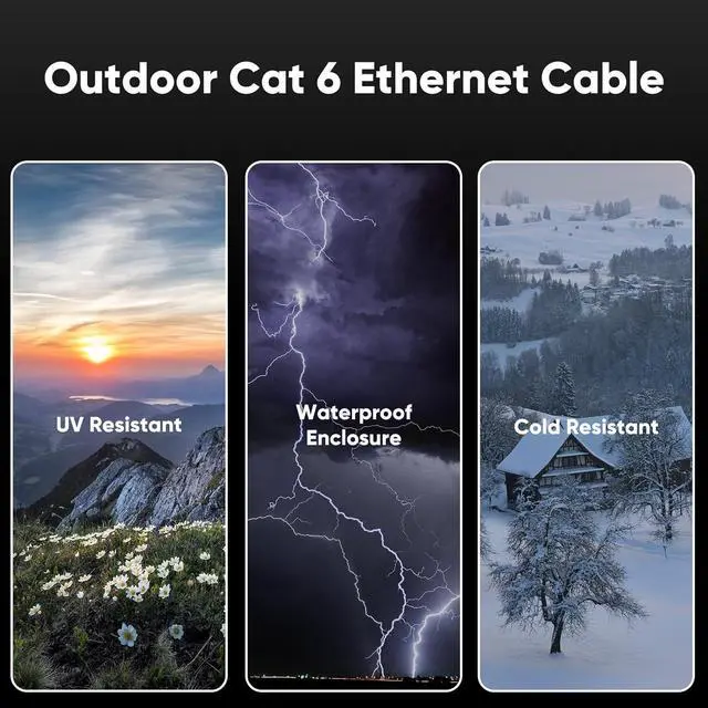 Alt view image 2 of 7 - Cat 6 Outdoor Ethernet Cable 100 ft, 24AWG 10Gbps Cat6 Cable Cord Waterproof Direct Burial LLDPE UV Jacket, Internet Network Cable with 20 Ties Support POE Cat6 Cat5e Cat5, CCA, UTP for PC