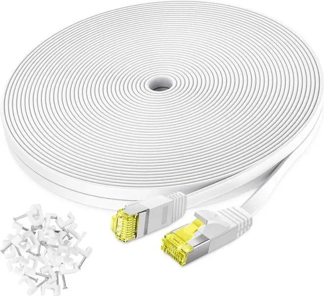 Main image of Cat 6 Ethernet Cable 30 ft,High Speed Flat White Cat 6 Internet Network Patch Cord,Long Ethernet Cable with Snagless Rj45 Connectors and Cable Clips-(30 Feet)