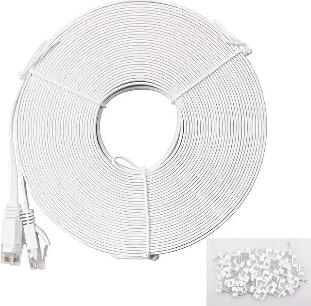Main image of REXUS Cat 6 White Flat Shielded Ethernet Network Cable (65 FT), High Speed 10Gbps LAN Wires Internet Patch Cable with RJ45 Connector Faster Than Cat5/Cat5e (C6F200B)