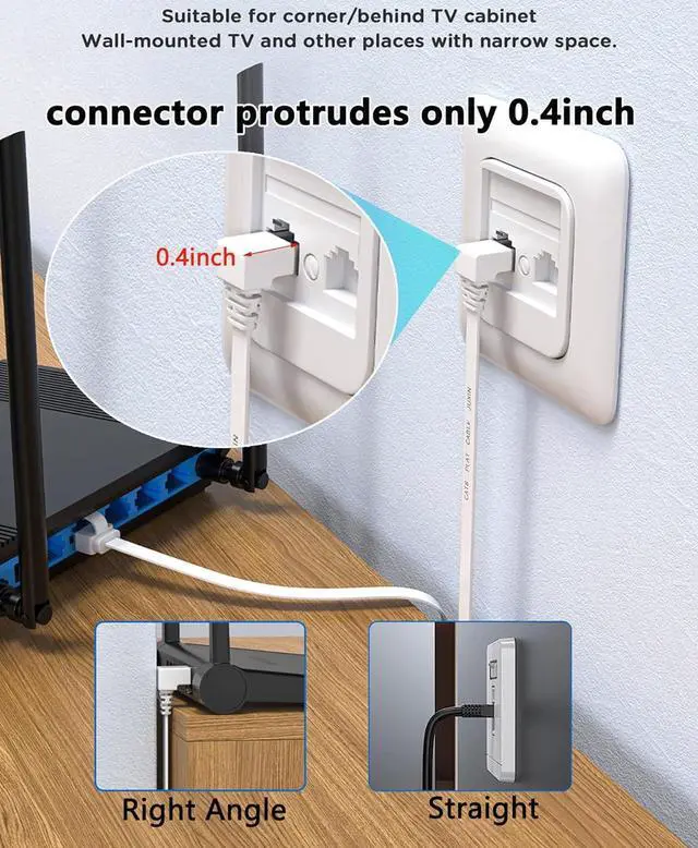 Alt view image 2 of 7 - 2Pack Cat 6 Ethernet Cable 90 Degree Rightangle Cat6 Ethernet Patch Cable-20ft, High Speed Flat CAT6 Gigabit Internet Network LAN Patch Cords- White(UP+Down) Angle