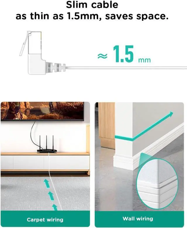 Alt view image 4 of 7 - 2Pack Cat 6 Ethernet Cable 90 Degree Rightangle Cat6 Ethernet Patch Cable-20ft, High Speed Flat CAT6 Gigabit Internet Network LAN Patch Cords- White(UP+Down) Angle