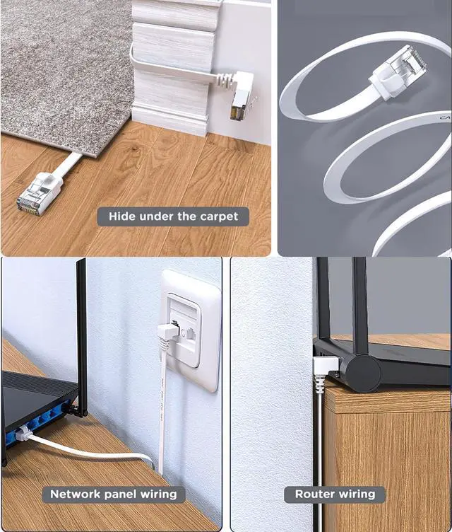 Alt view image 5 of 7 - 2Pack Cat 6 Ethernet Cable 90 Degree Rightangle Cat6 Ethernet Patch Cable-20ft, High Speed Flat CAT6 Gigabit Internet Network LAN Patch Cords- White(UP+Down) Angle