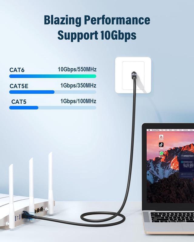 Alt view image 4 of 6 - Cat 6 Ethernet Cable 3ft, High Speed 10Gbps Network Cable, UTP 24AWG Flexible RJ45 LAN Internet Cable for Computer, Router, Modem, PS4/5, Xbox, Gaming, Black