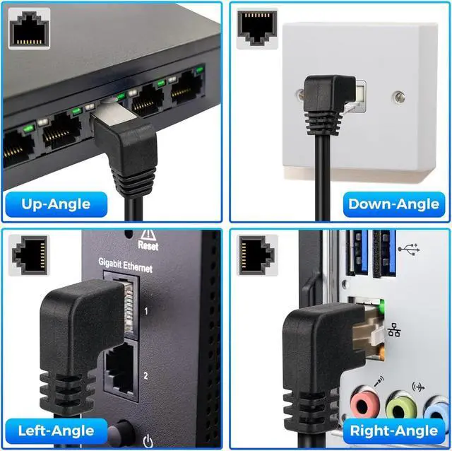 Alt view image 4 of 6 - Cat 6 Ethernet Extension Cable 5 PackMultiple AnglesUP/Down/Left/Right/Straight Cat6 RJ45 Network LAN Patch Cord Adapter FTP Shielded Male to Female Connector Supports CAT5E/CAT5-0.6 Feet