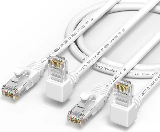 Main image of 2Pack 90 Degree CAT6 Ethernet Cable White 3.3FT-UPangle, CAT 6 Right Angle Ethernet Patch Cable Gigabit RJ45 Network CableBandwidth up to 250MHz 1Gbps