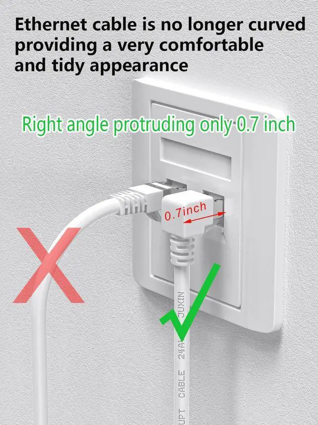 Alt view image 6 of 7 - 2Pack 90 Degree CAT6 Ethernet Cable White 3.3FT-UPangle, CAT 6 Right Angle Ethernet Patch Cable Gigabit RJ45 Network CableBandwidth up to 250MHz 1Gbps