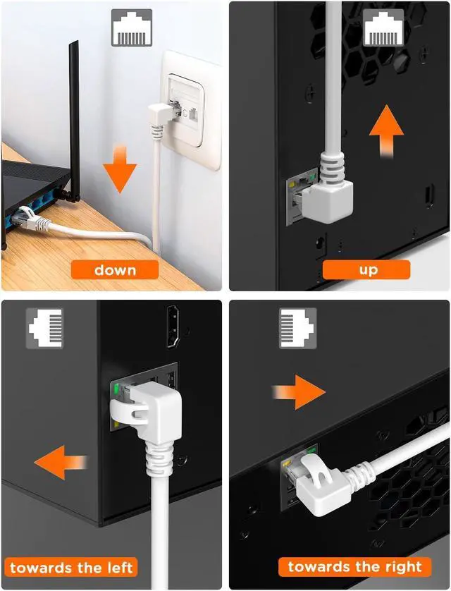 Alt view image 7 of 7 - 2Pack 90 Degree CAT6 Ethernet Cable White 3.3FT-UPangle, CAT 6 Right Angle Ethernet Patch Cable Gigabit RJ45 Network CableBandwidth up to 250MHz 1Gbps