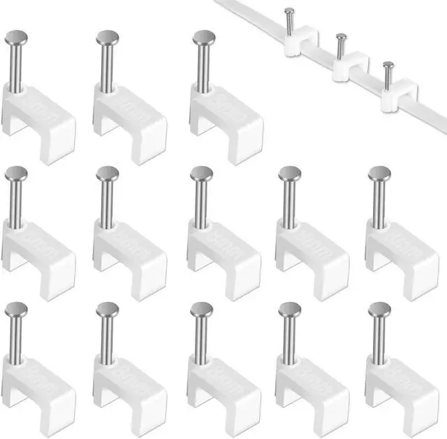 Main image of Cable Clips - CableGeeker 100 Pieces Ethernet Cable Clips with Nails 8mm Cord Holder for Cat6 Cat7 Flat Ethernet Cable (White)