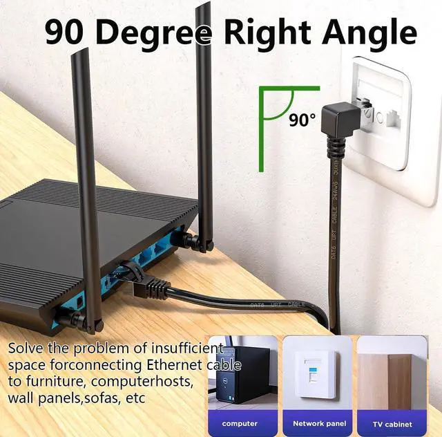 Alt view image 2 of 7 - 2Pack 90 Degree Cat6a Ethernet Cable Shielded 1.5ft Downward Angle, FTP-Cat6 Right Angle ethernet Patch Cable Short RJ45 Network Cable Short for 10Gpbs-Black