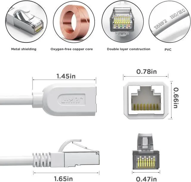 Alt view image 7 of 7 - CAT 6 Ethernet Extension Cable White 10FT, RJ45 8P8C Extender Male/Female, Internet Cable Extender Patch Cords for Router Modem Smart TV PC POE Ethernet Cord Extender