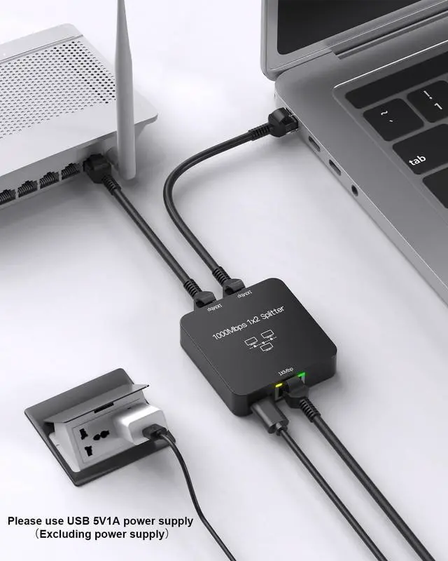 Alt view image 3 of 7 - Ethernet Splitter 1 to 2 Out with Cat 6 Ethernet Cable, 1000Mbps High Speed, RJ45 Splitter, Gigabit Internet Splitter Connector for Cat 5/5e/6/7/8 Cable