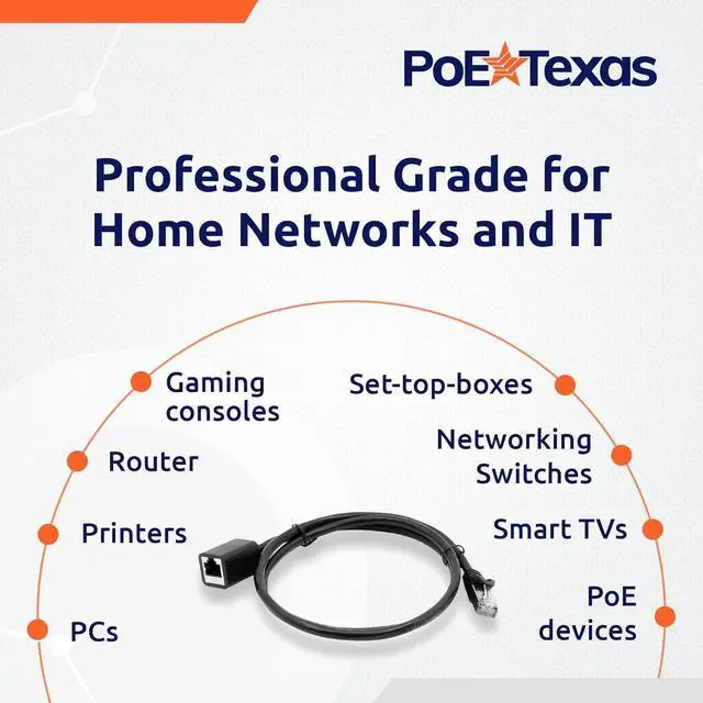 Alt view image 3 of 6 - PoE Texas Cat6 Ethernet Extension Cable 3 Ft - Male to Female Ethernet Cable Extender for Cat5, Cat 6, Cat6e Standards - Internet Cable Ethernet Extender Adapter with Shielded RJ45 Port (Blue, 2 Pack)